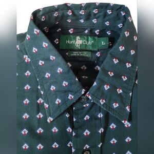 Hunt Club Large Hunter Green Geometric Print Cotton Casual Button Down Shirt
